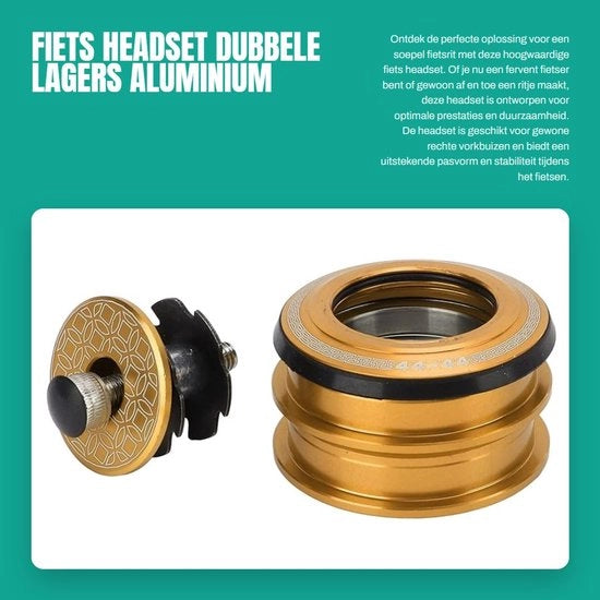 Accessorio per bicicletta - Headset - Doppie fori - Alluminio e Acciaio - 24K - Accessorio per bicicletta - Adatto per forcella rettilinea - 2 pezzi