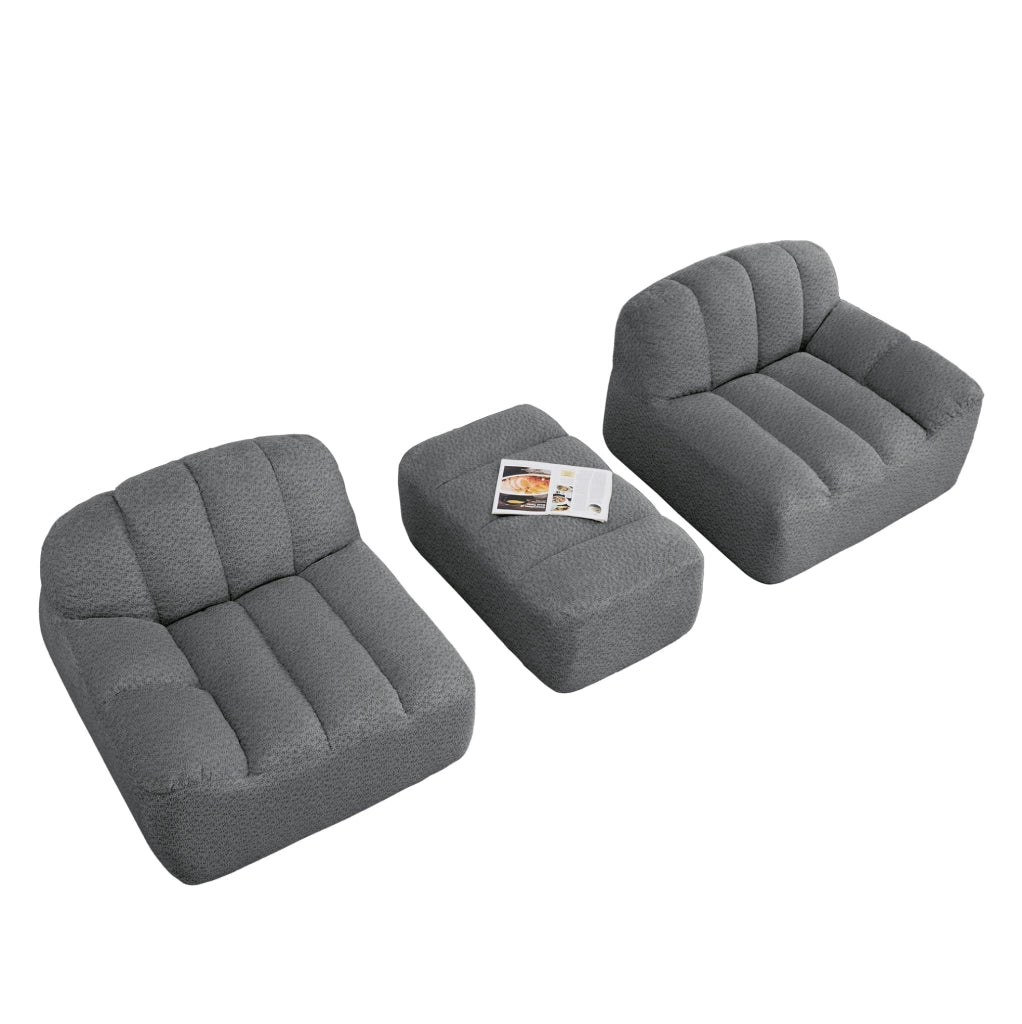 Divano modulare angolare 2 posti senza struttura con ottomano; 210x165x79 cm; grigio