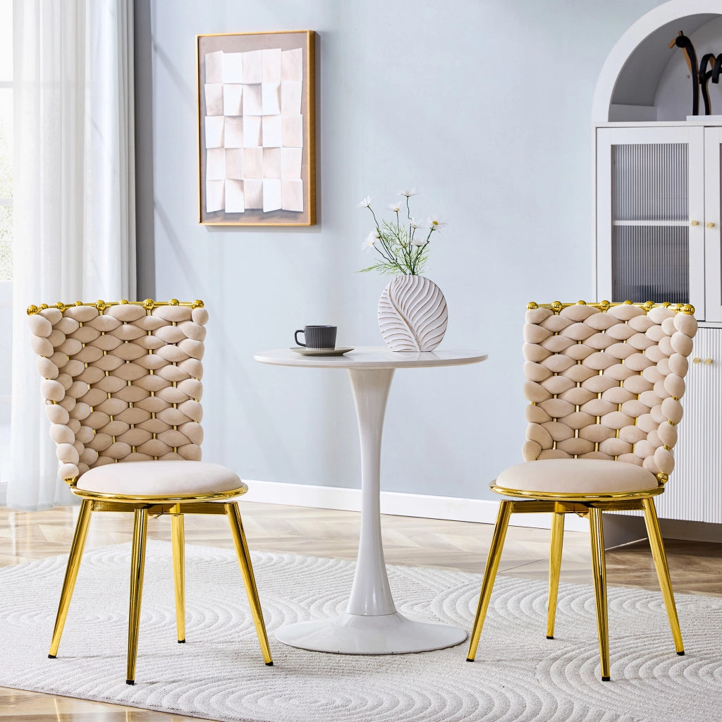 SEDIA Imbottita 62x58x51 cm in Velluto Beige con Gambe in Metallo