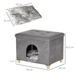 Tiragraffi per gatti 2 in 1 con apertura frontale e quattro piedi in MDF grigio 60 × 45 × 44,5 cm