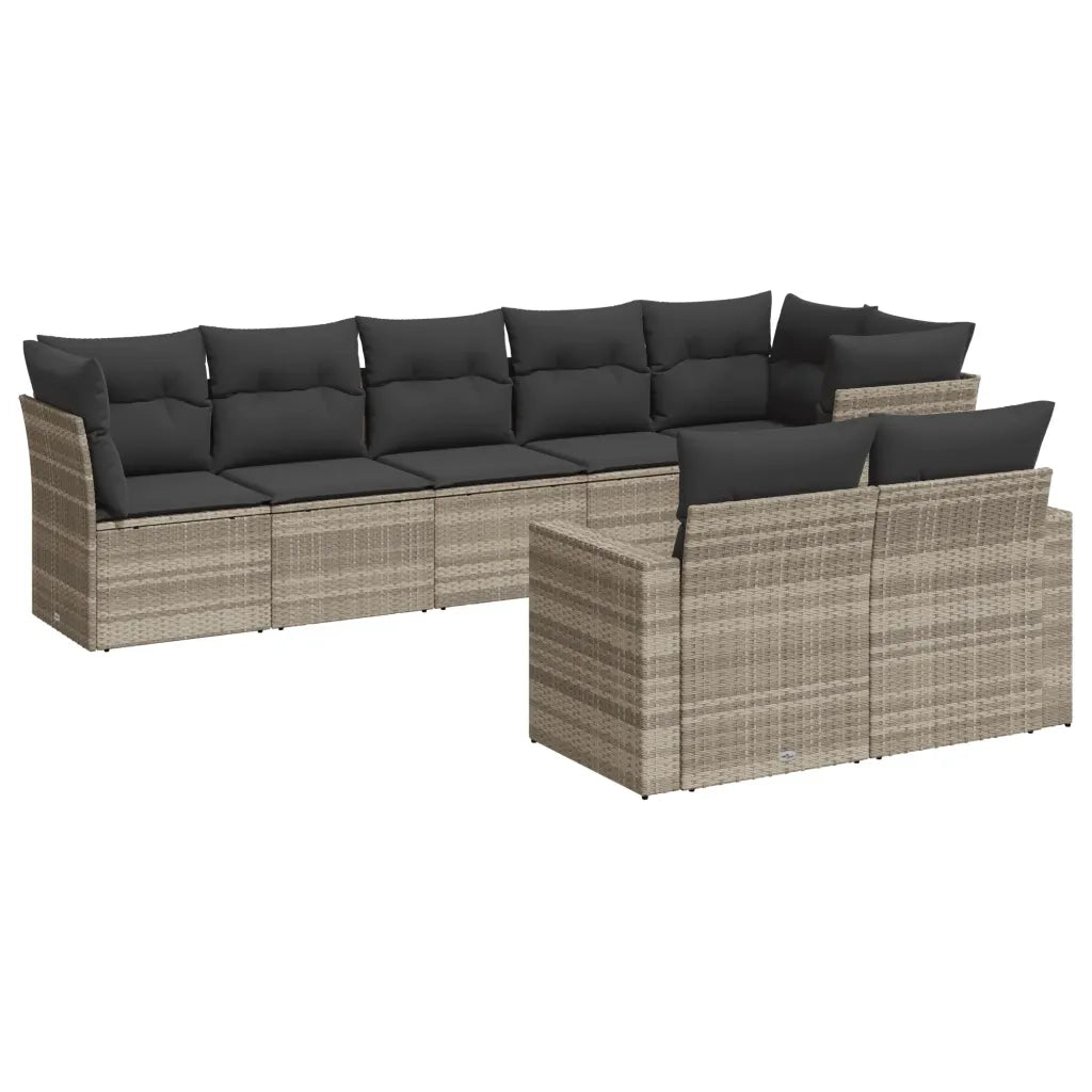 Set Divano da Giardino 8pz con Cuscini Grigio Chiaro Polyrattan