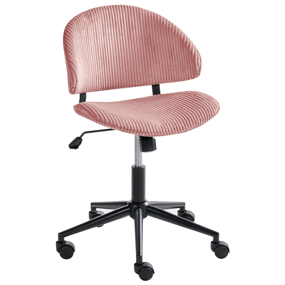 Sedia da ufficio rosa con seduta e schienale in velluto a coste girevole regolabile in altezza moderna per ufficio domestico