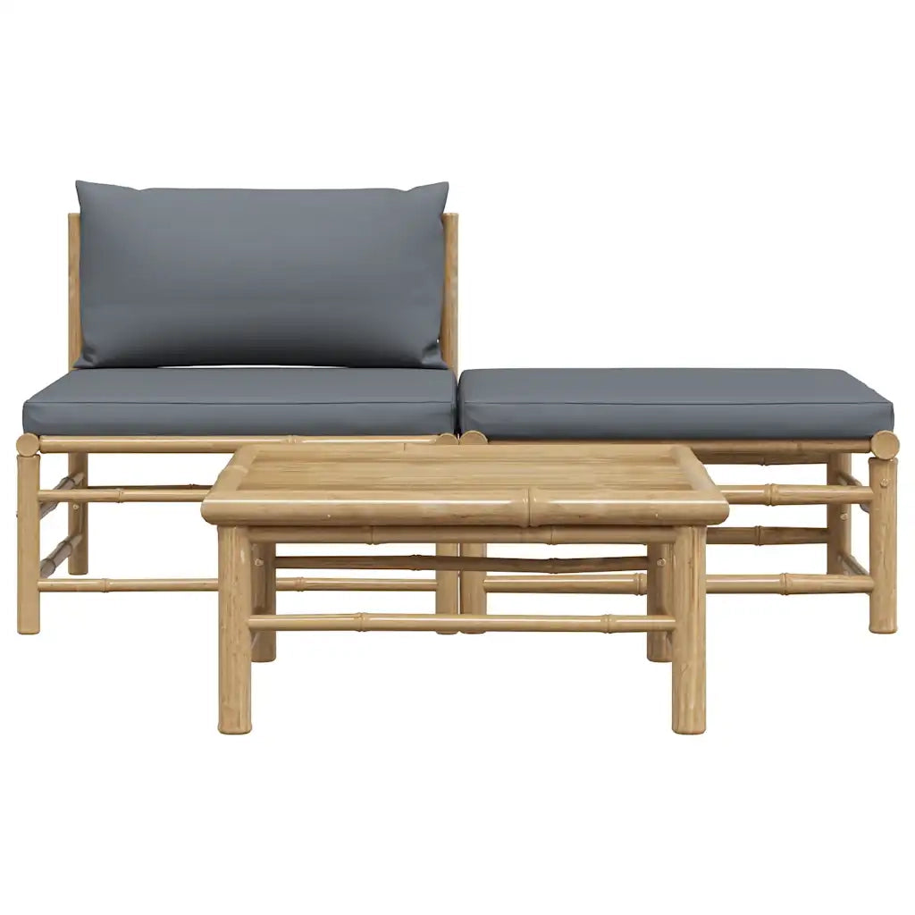 Set Divani da Giardino 3 pz con Cuscini Grigio Scuro in BambÃ¹cod mxl 71359