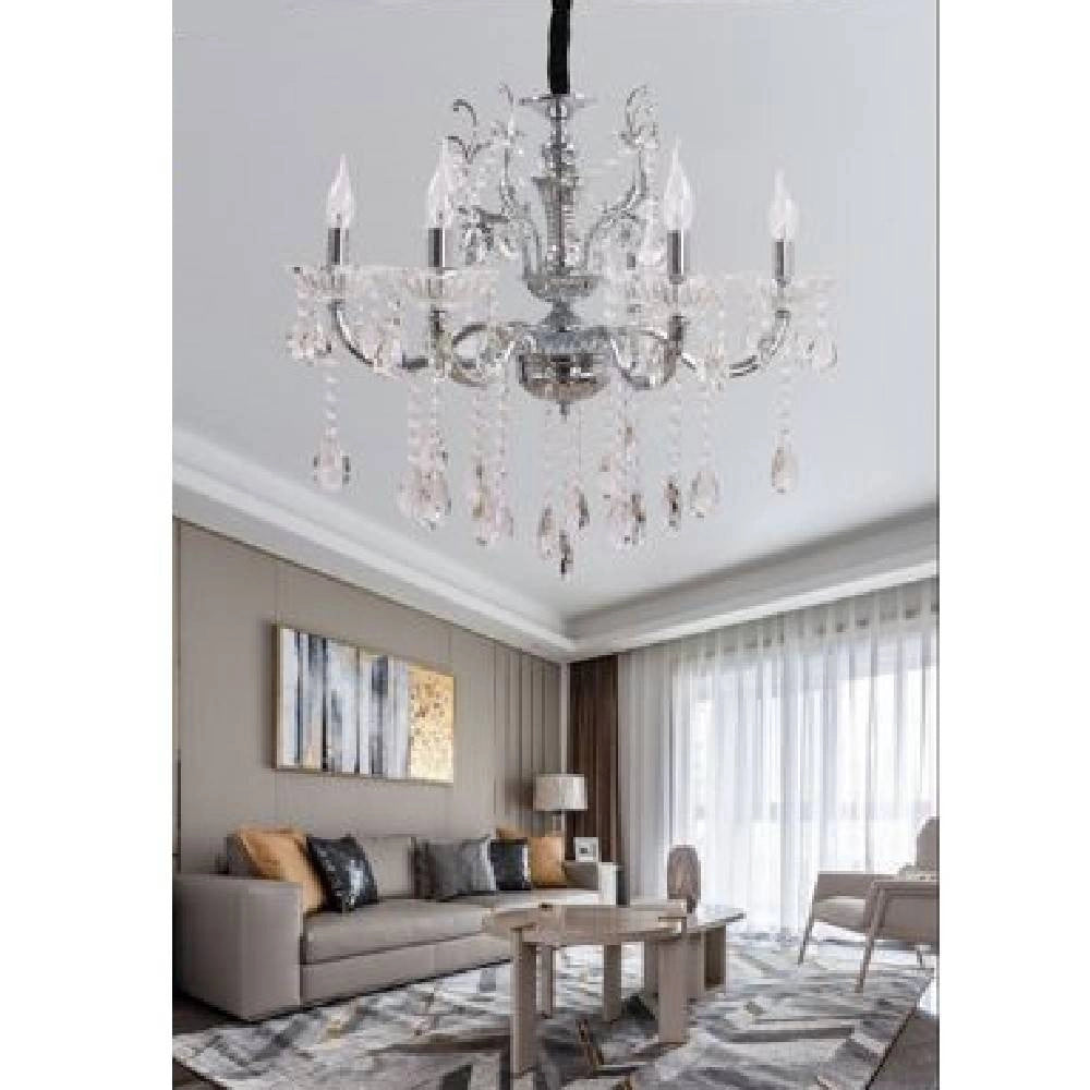 Trade Shop - Lampadario Soffitto 6 Bracci Sospensione Plafoniera Sfere Cristalli Pendenti A18 -