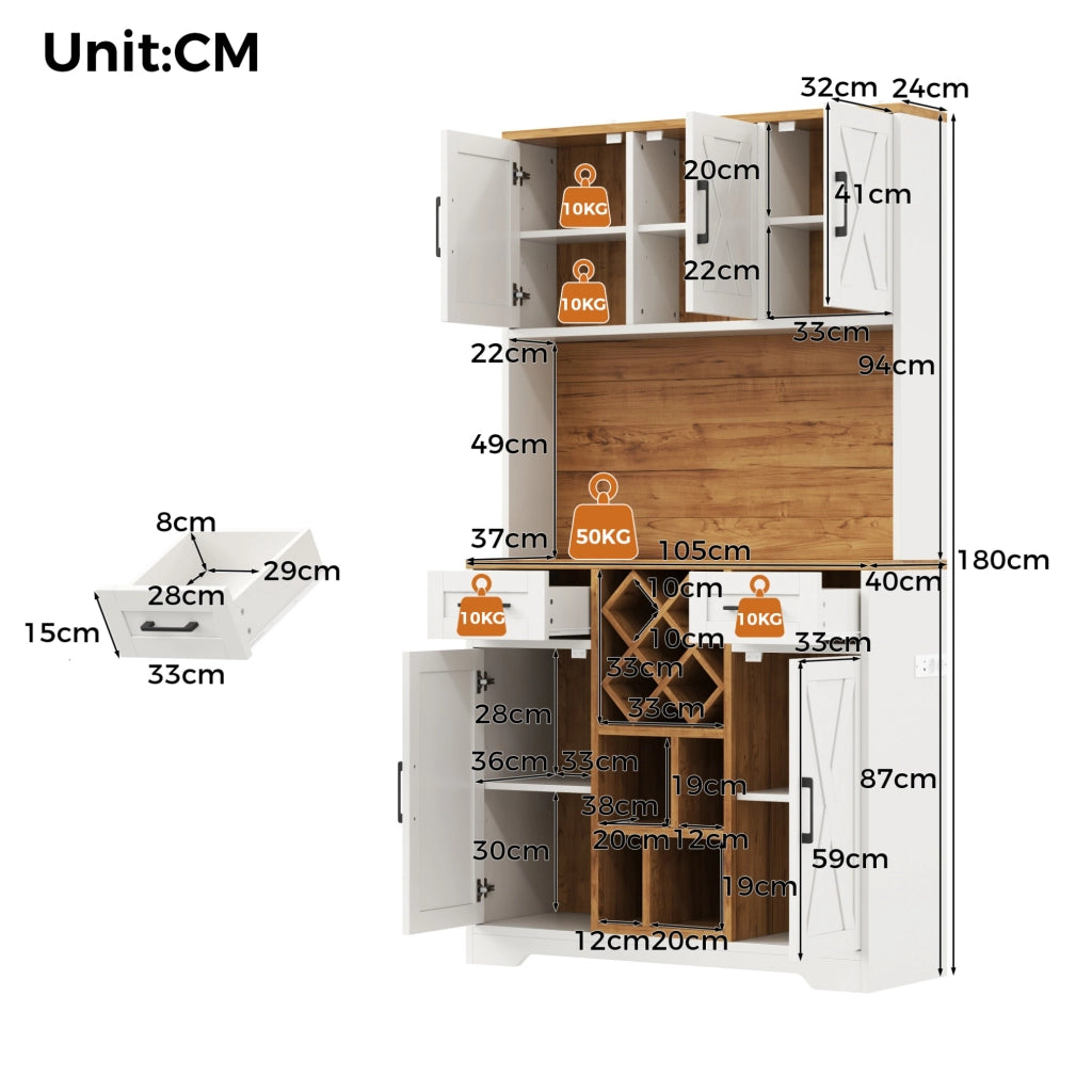 Credenza alta multifunzionale 105x40x180 cm in MDF bianco naturale con LED RGB