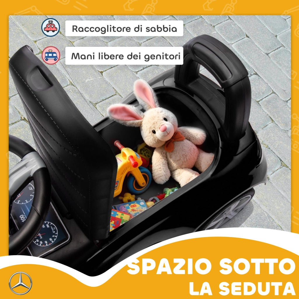 Macchina per Bambini Licenza Mercedes Benz con Clacson e Spazio Portaoggetti, 65x28x39 cm, Nero