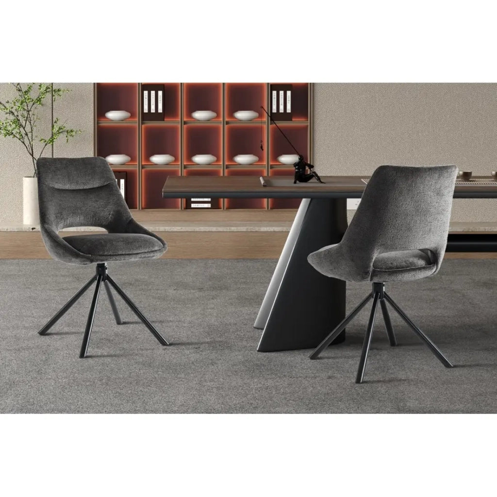 Set di 2 sedie YUMENA – Tessuto grigio – Gambe in metallo – Design compatto – Eleganza sobria e contemporanea