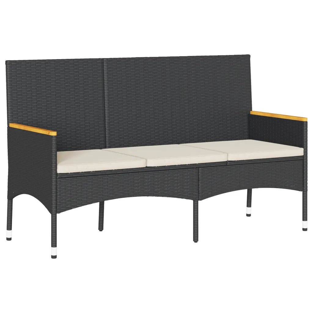 Panca da Giardino a 3 Posti con Cuscini Nera in Polyrattan 365441