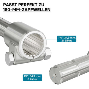 Boccola albero cardanico 160 mm Attacco albero scanalato 1 3/8" 21D Albero uscita 1 3/8" 6D Trattore