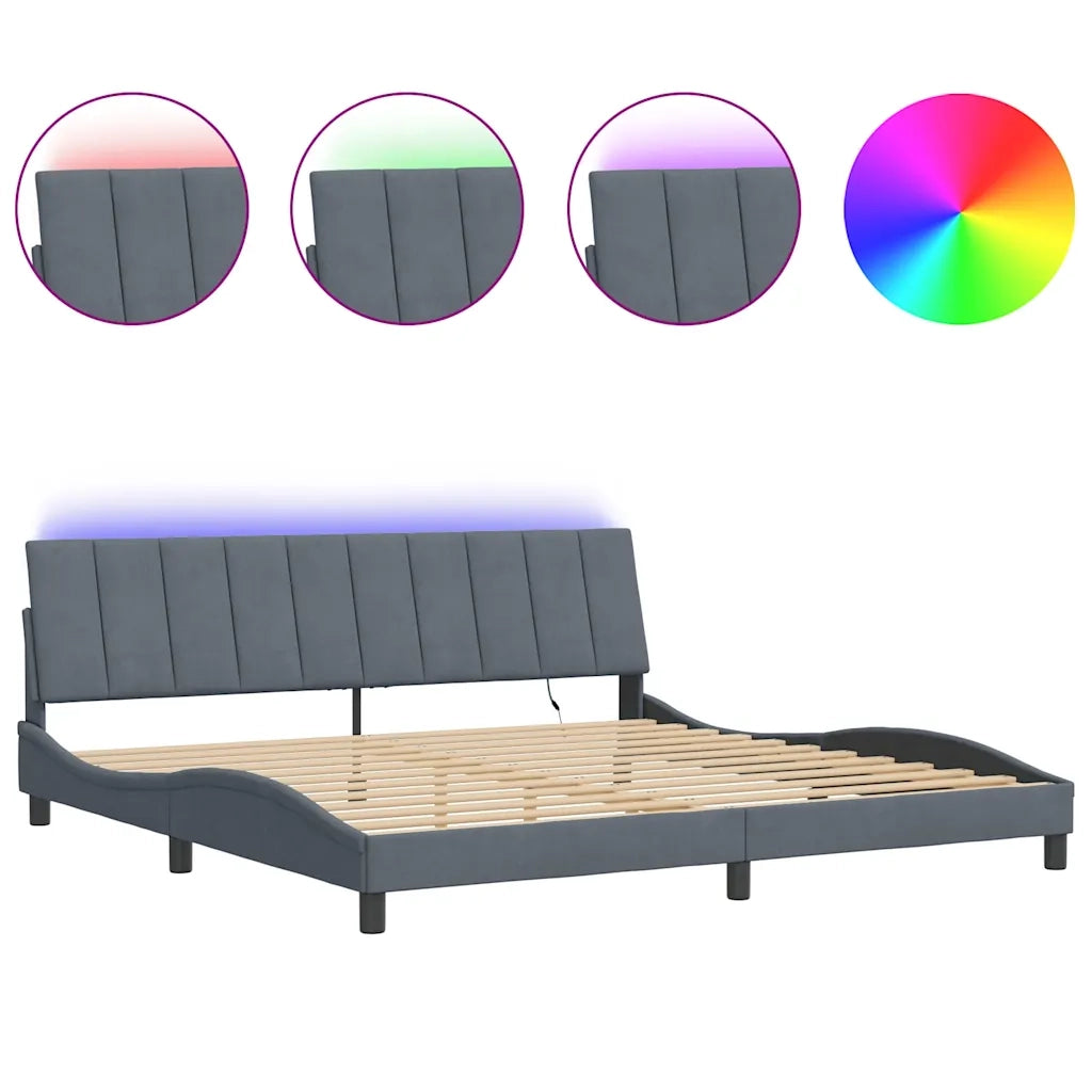 Giroletto con LED senza Materasso Hanko Grigio Scuro 200x200 cm in Velluto 3213800