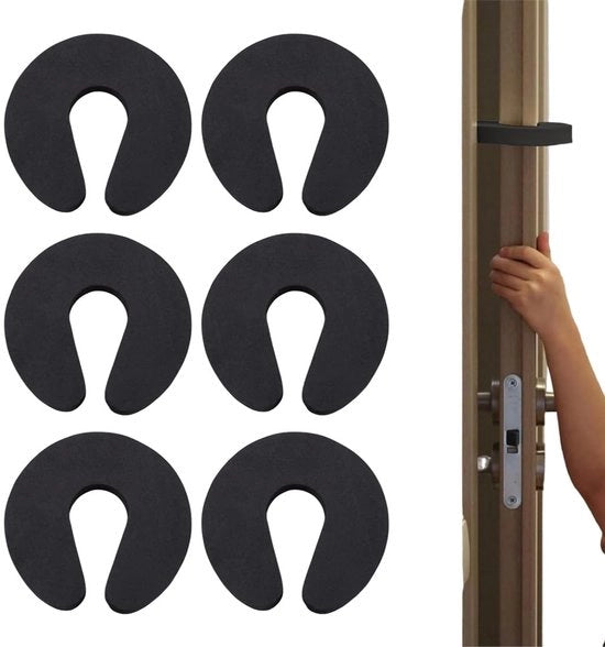 Blocco Porta Nero - 6 Pezzi - Schiuma EVA - Protezione Dita - Sicurezza Bambini