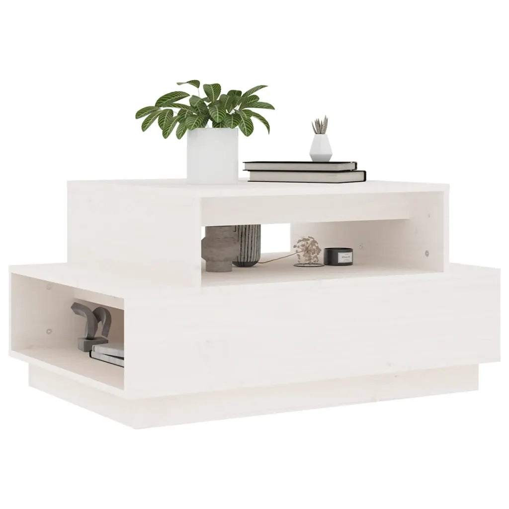 Tavolino da Salotto Bianco 80x55x40,5 cm Legno Massello di Pino 814515