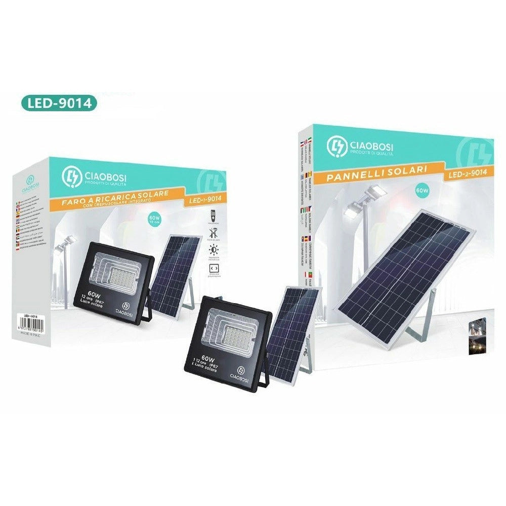 Trade Shop - Faro Faretto Led Pannello Solare Fotovoltaico 60w Con Crepuscolare Ip67 Led-9014 -