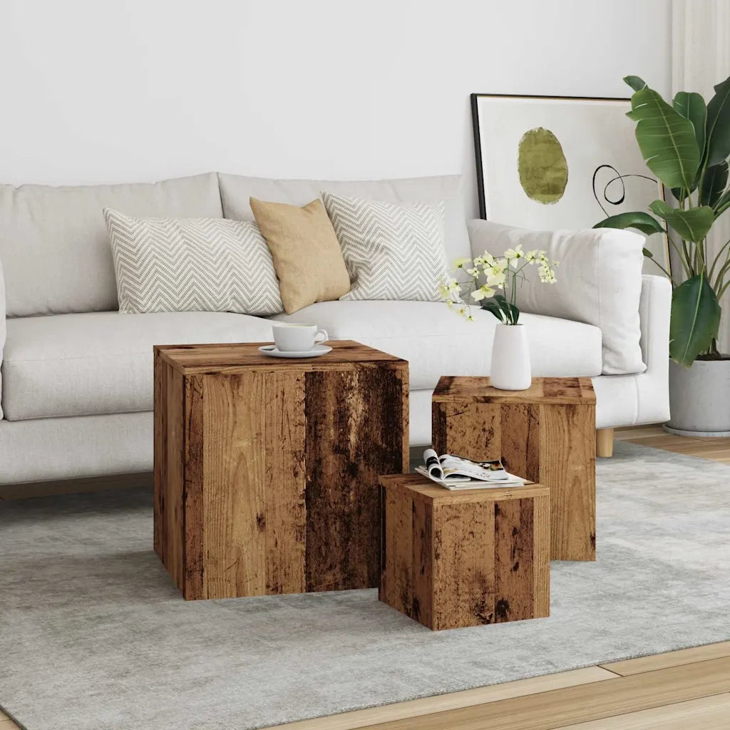 vidaXL Tavolini 3 pz Legno Antico in Legno Multistrato