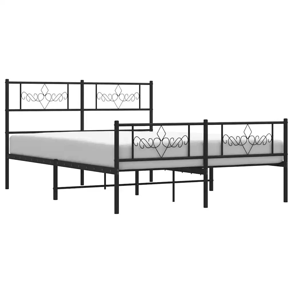 Giroletto con Testiera e Pediera-Struttura Letto Metallo Nero 135x190 cm 116932