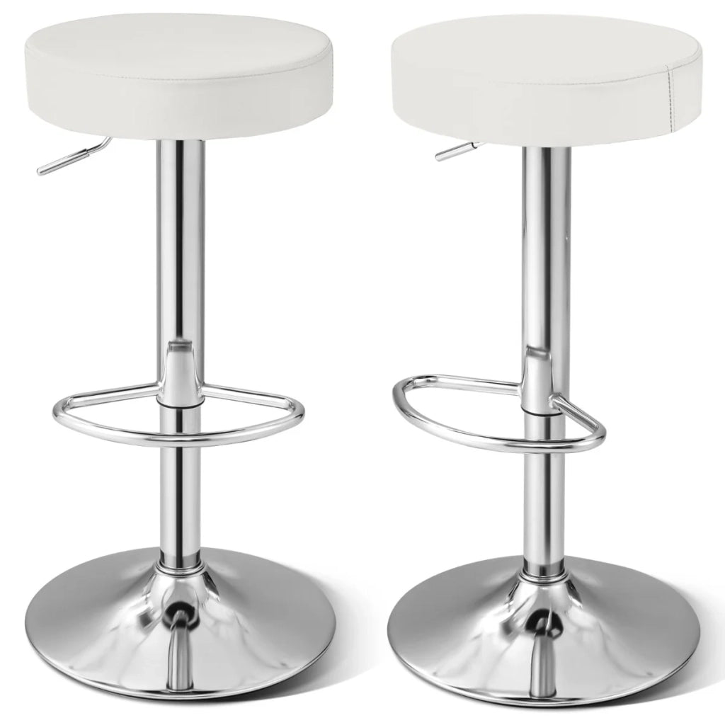 Set di 2 sgabelli da bar senza schienale 39 x 39 x 63,5-84 cm similpelle bianca seduta girevole imbottita 20_0012551