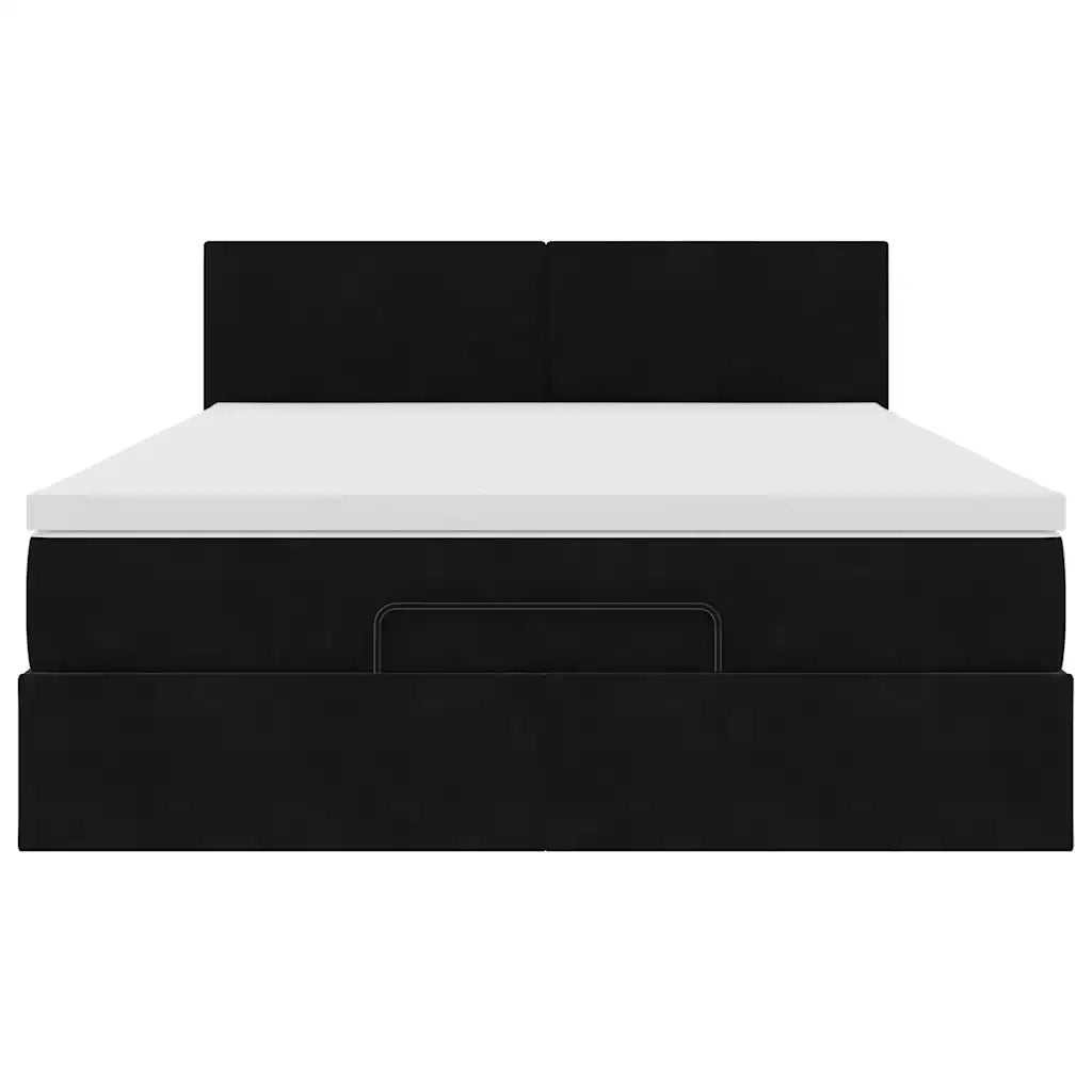 Struttura Letto Pouf con Materasso Nero 140x190 cm in Velluto
