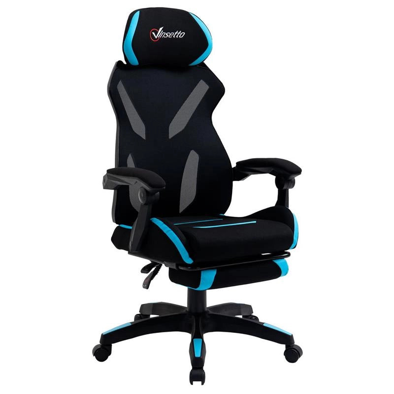 POLTRONA DA GAMING GIREVOLE 70.5 X 70 X 113-121CM TESSUTO NERO E AZZURRO