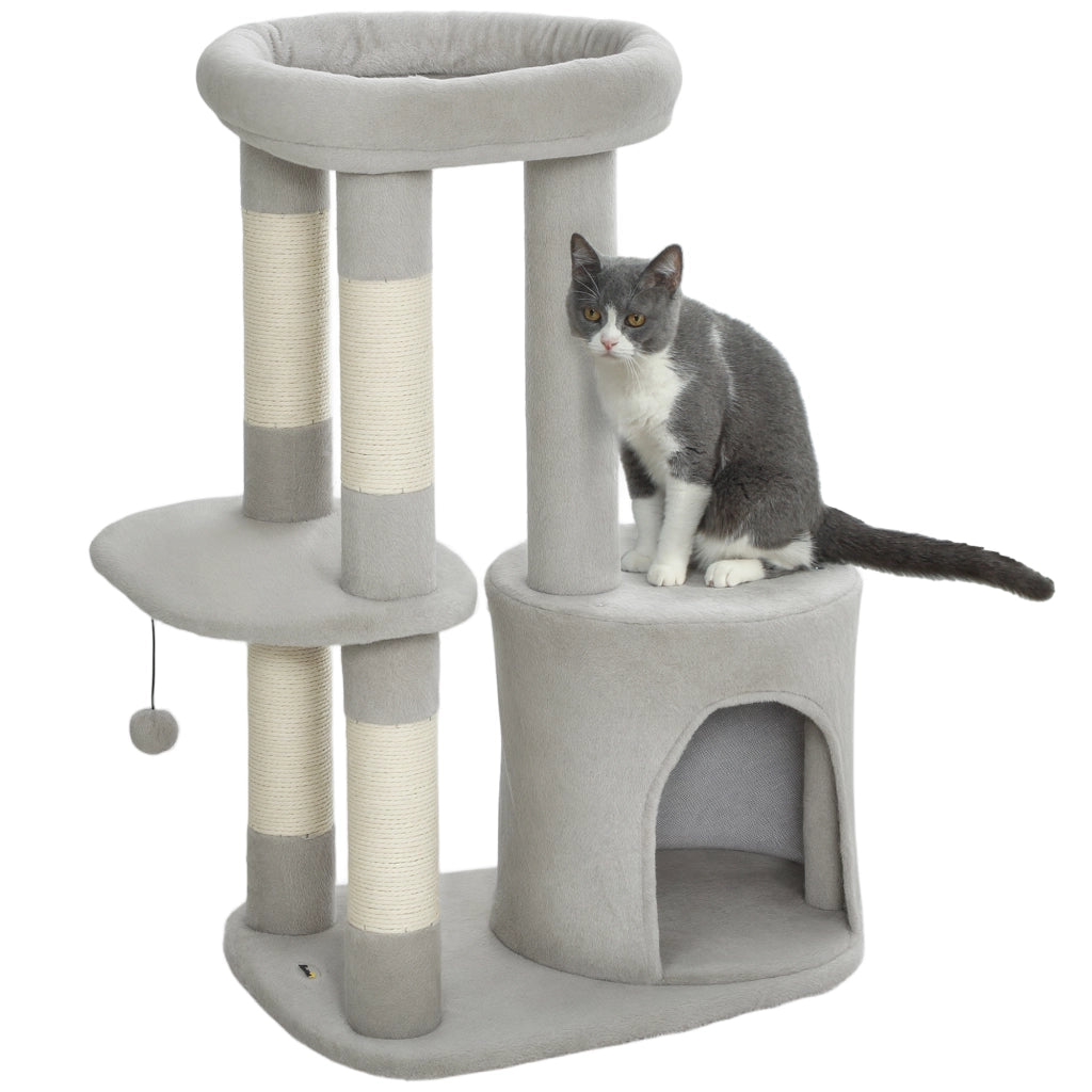 Albero per gatti con tiragraffi, piattaforma e palla ¨C zephmum ¨C grigio chiaro 60x45x90 cm