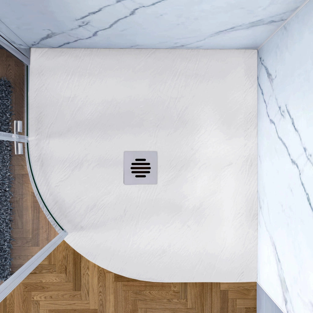 Piatto Doccia Semicircolare Bianco 80x80x3 cm in Minerale e Mesina Mista Effetto Ardesia Ruvido Piletta e Tubo inclusi