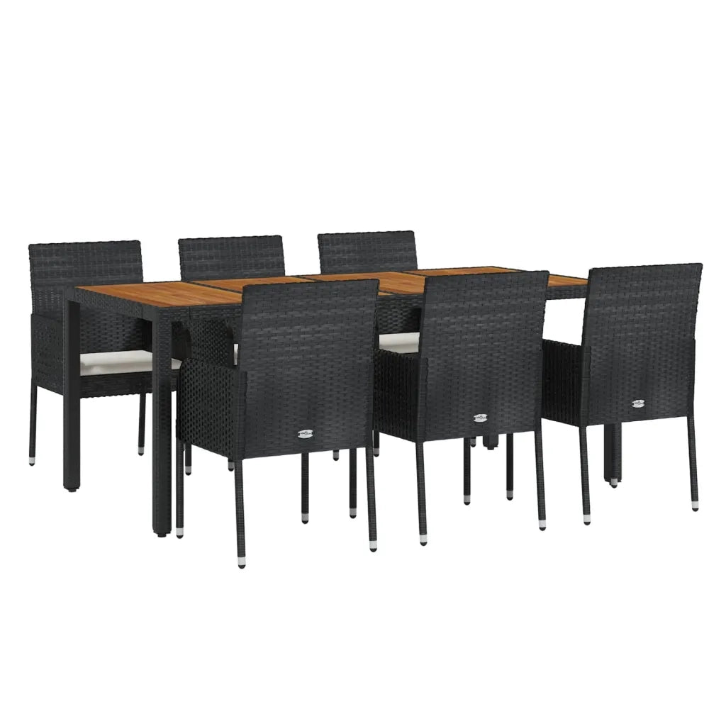Set da Pranzo da Giardino 7 pz Nero con Cuscini in Polyrattan 3185015
