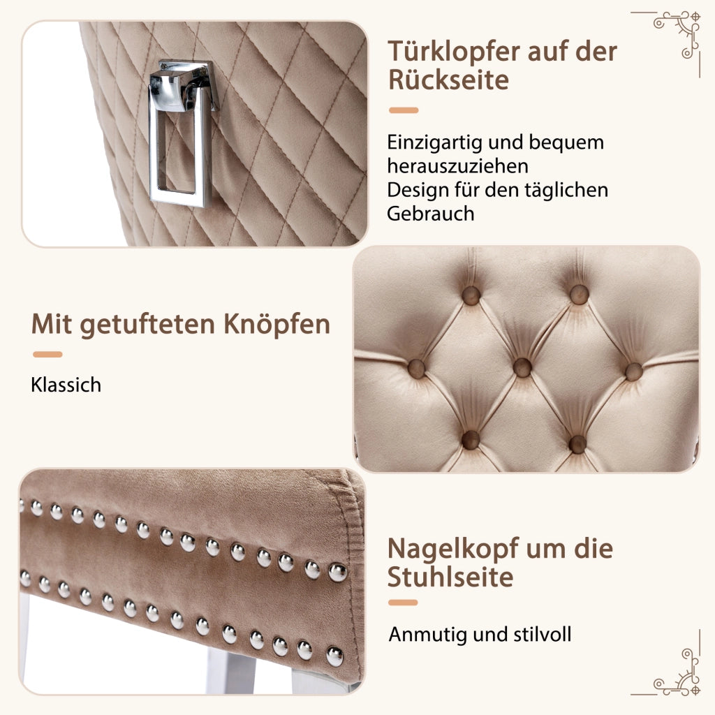 SEDIA Imbottita in Velluto Beige con Schienale Quadrato e Gambe in Metallo