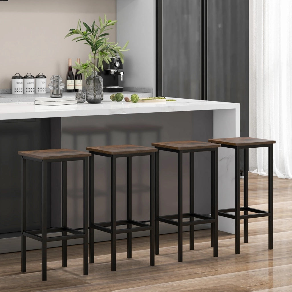 Set di 4 sgabelli da bar con gambe in metallo e poggiapiedi, Sgabelli da bar di 65cm industriali per cucina Marrone