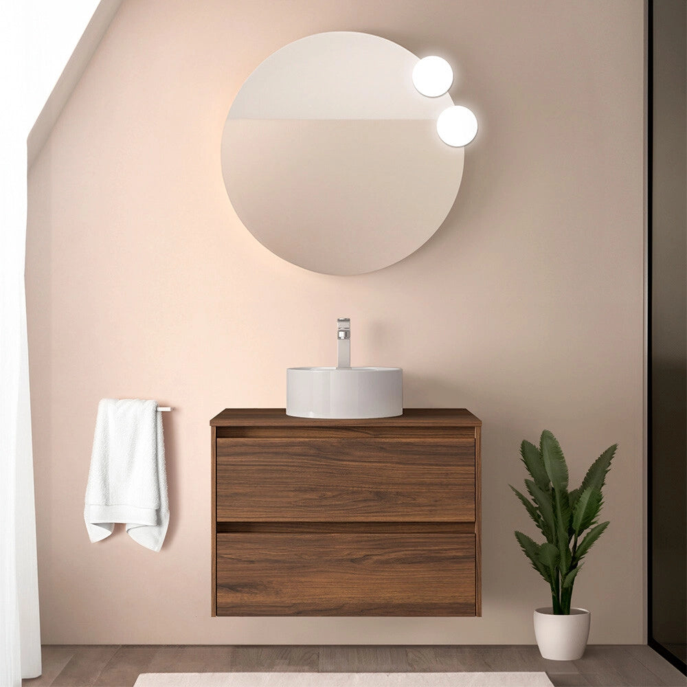 Mobile bagno sospeso 80 cm noce maya con top per lavabo da appoggio Gaya