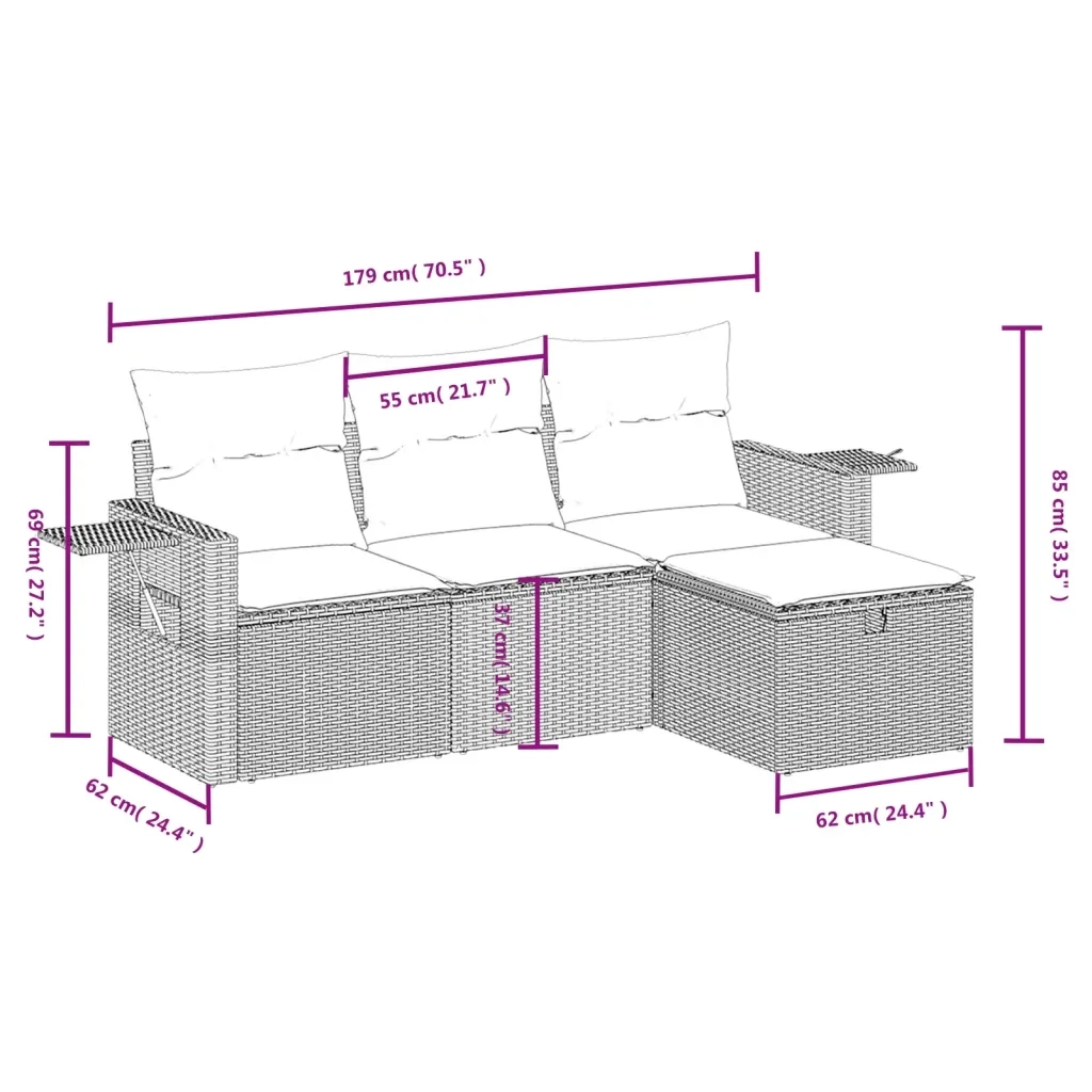 Set Divano da Giardino 4pz con Cuscini Grigio Chiaro Polyrattan 3263758