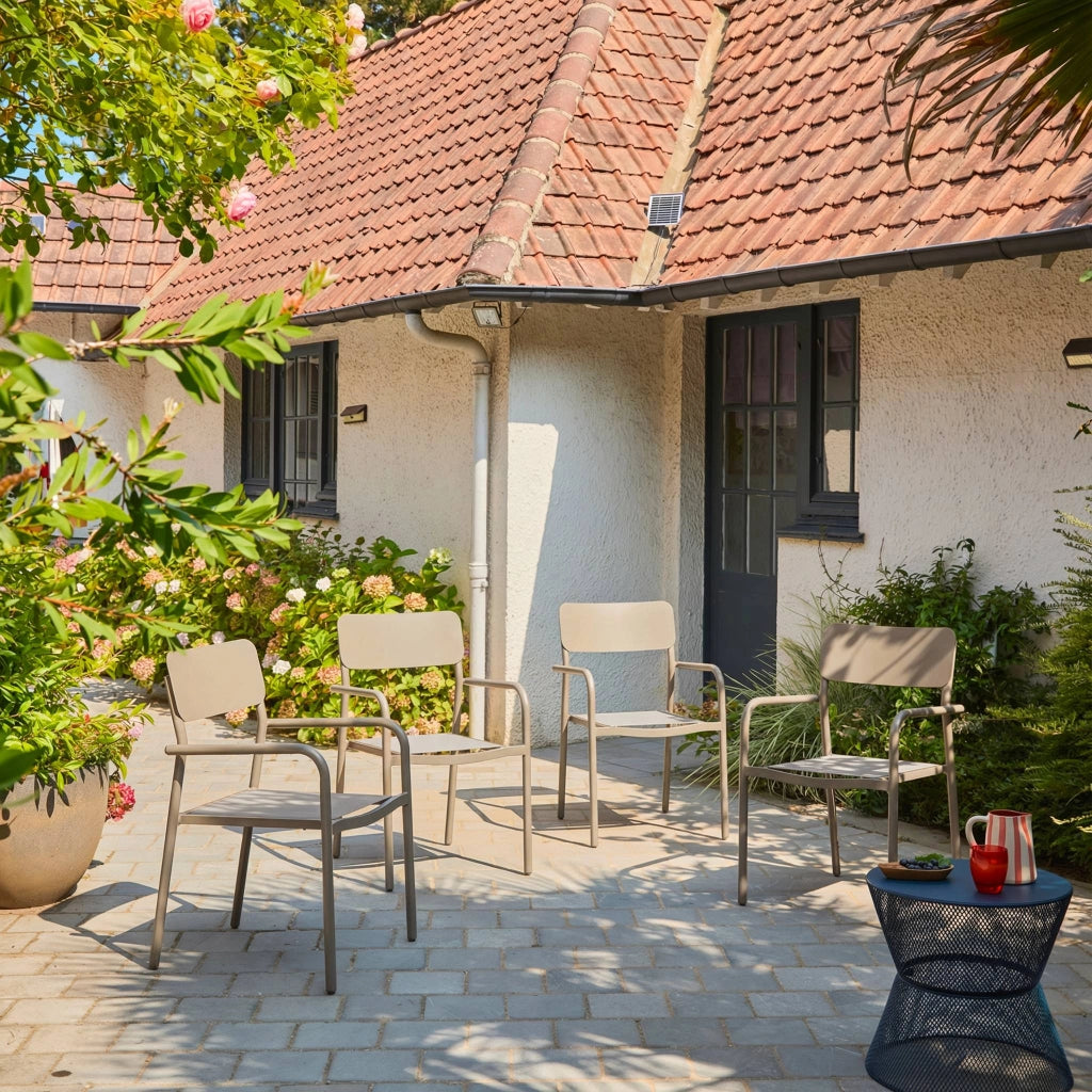 Set 4 sedie da giardino impilabili in alluminio e textilene, beige
