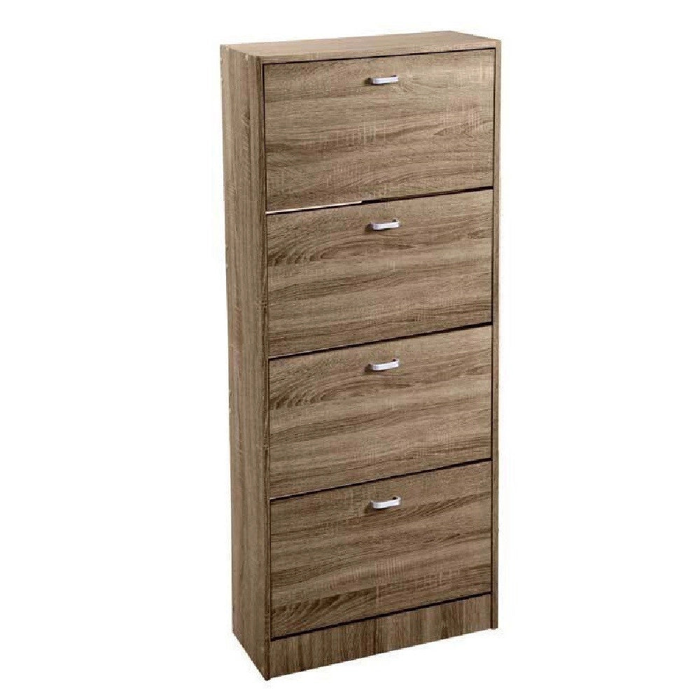 Trade Shop - Scarpiera 4 Ante Doppia Salvaspazio Slim Legno Moderna Noce H 150x63x24cm 827648 -