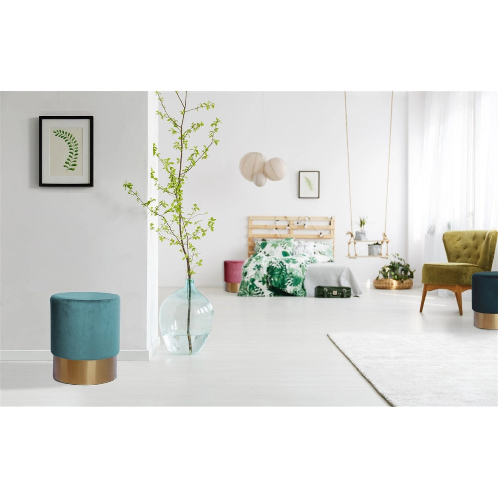 Pouf Nano in Velluto Rosa Antico con Base Oro