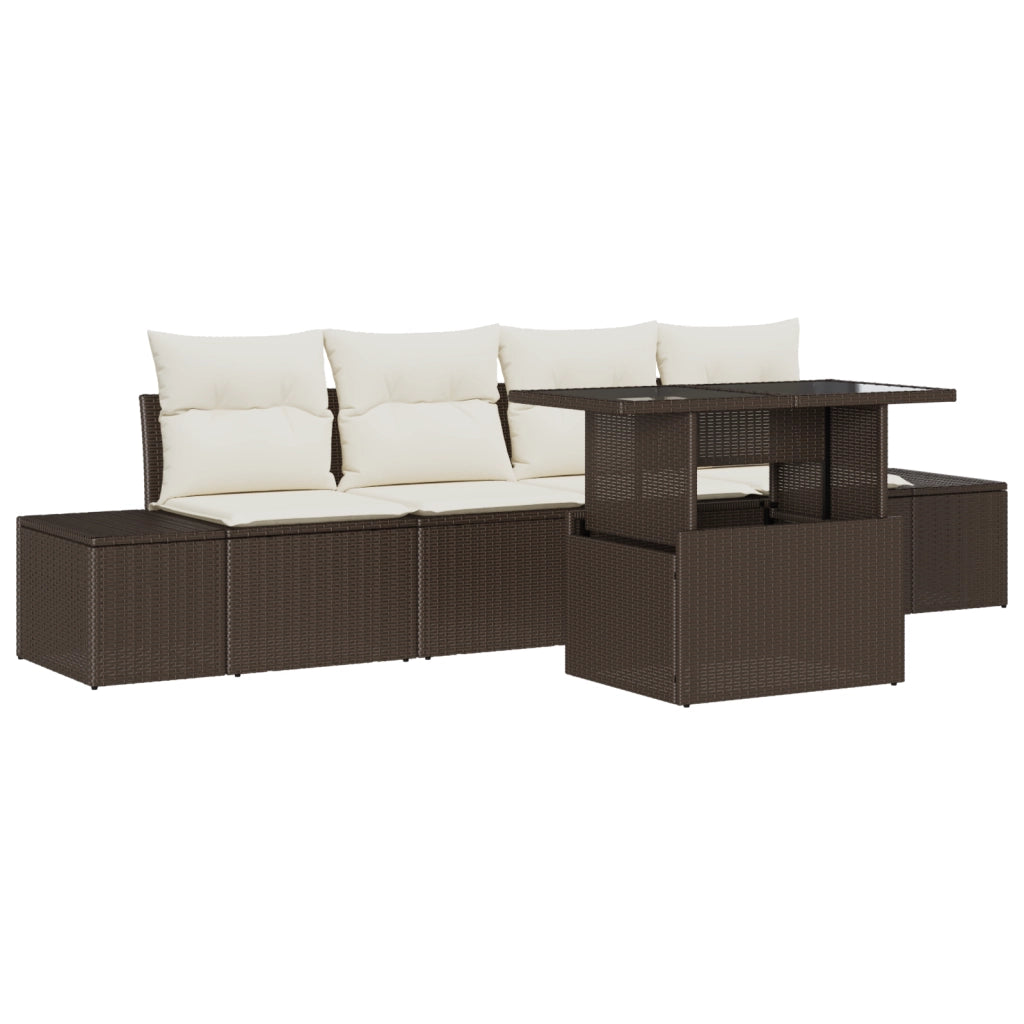 Set da giardino 5 pezzi con cuscini in rattan polipropilene marrone