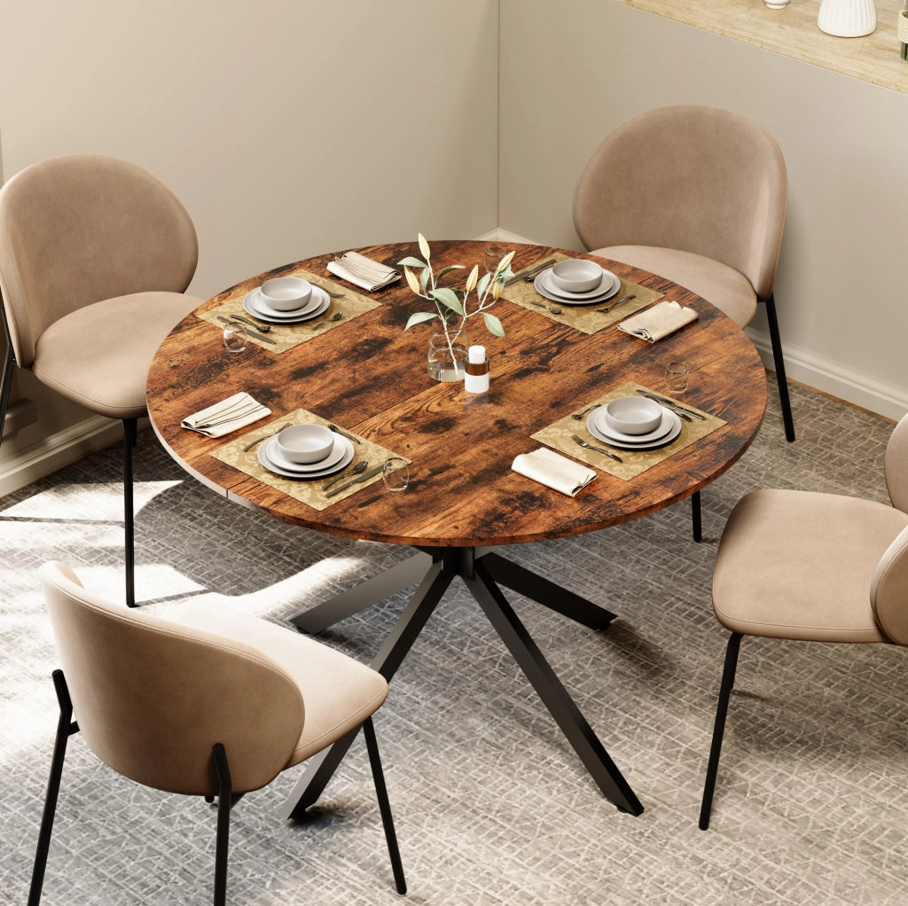 Tavolo da pranzo 120x120x76 cm; stile industriale con gambe a X; truciolato e ferro marrone