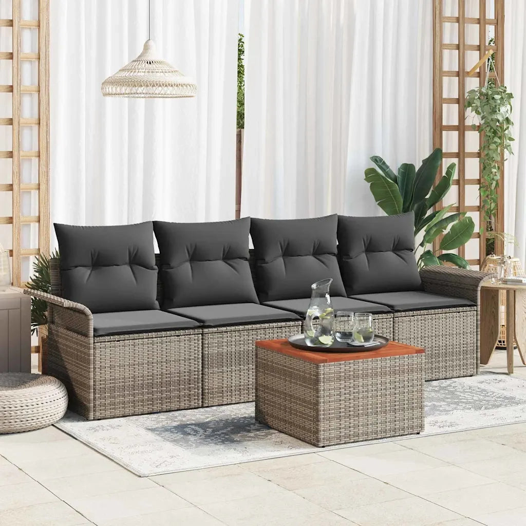 Set Divano da Giardino con cuscino 5 pz | Set Salotto da Giardino Grigio polyrattan