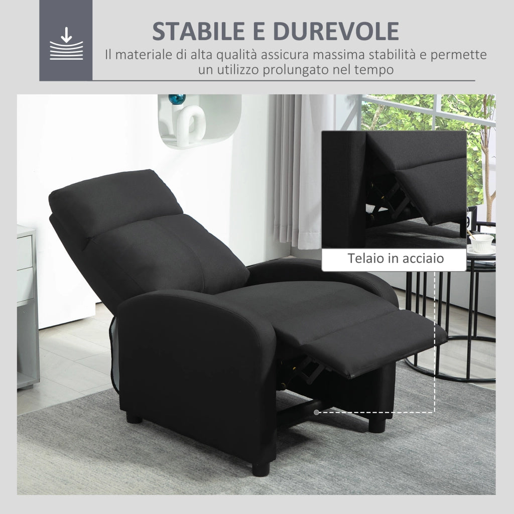 Poltrona Relax Imbottita con Schienale Reclinabile 135¡ã e Poggiapiedi Estraibile in Lino, 69x87x100.5 cm, Nero