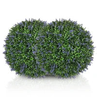 Set di 2 Piante Artificiali a Sfera con Fiori di Lavanda per Casa e Giardino Ø42 cm, Verde e Viola