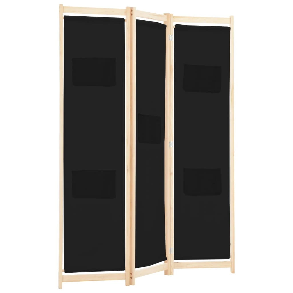 Parete divisoria divisorio mobile decorativo 3 pannelli nero 120x4 cm tessuto 0802091