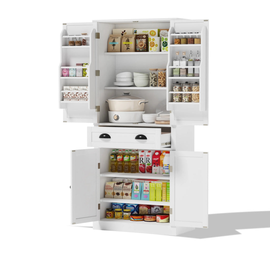 Armadio dispensa alto 182 cm con 4 ante e 1 cassetto; in MDF bianco