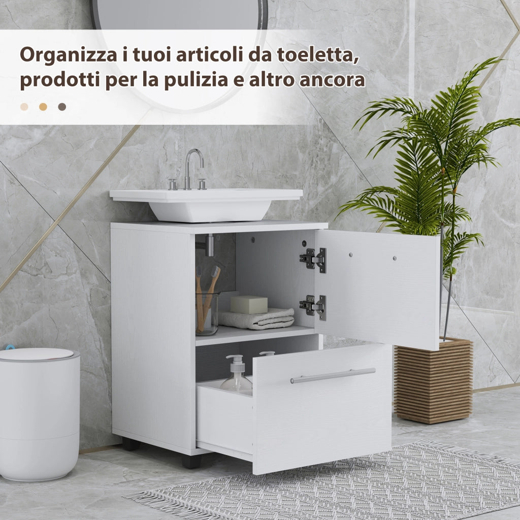 Mobile Sottolavabo Mobiletto Bagno Moderno 41,5x35,5x59 cm Rivestimento in Melamina Bianco