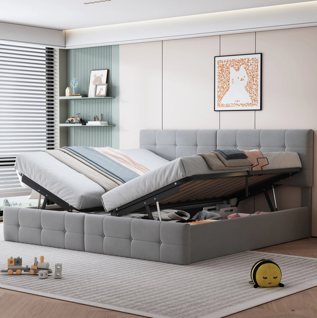 Letto imbottito 180x200 cm con contenitore idraulico e design convertibile