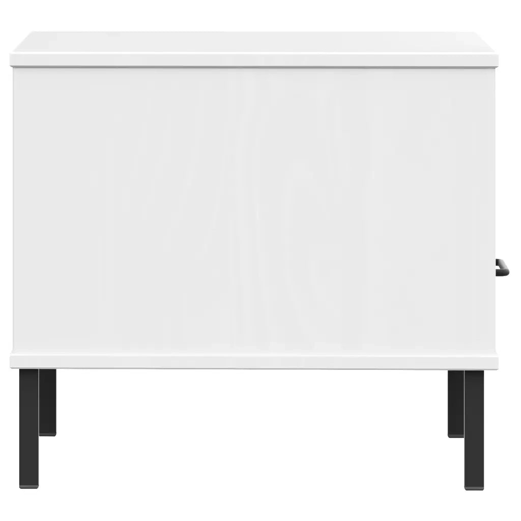 Comodino | Armadio da Notte | Mobiletto da notte con Gambe in Metallo Bianco Legno Massello Pino OSLO