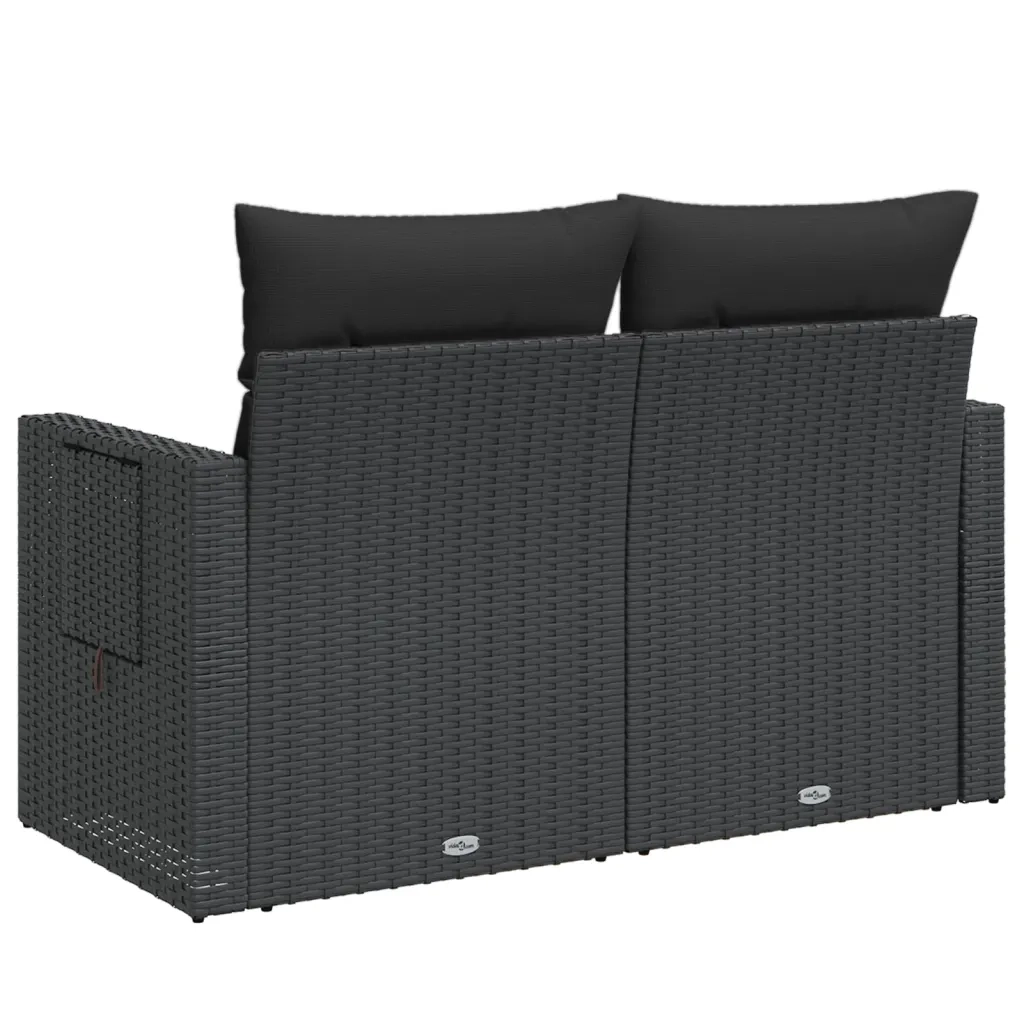 Divano da Giardino con Cuscini a 2 Posti-Sofa da Giardino-Divano da esterno Nero in Polyrattan 727054