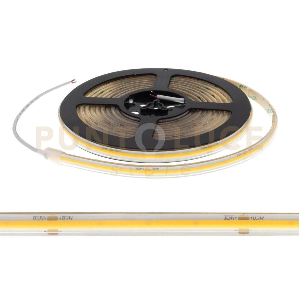 STRIP LED COB 256LED PER MT 24V 16W PER MT 1200LM 3000K IP67 CRI>80 PCB10MM CUT25MM ROTOLO 5M