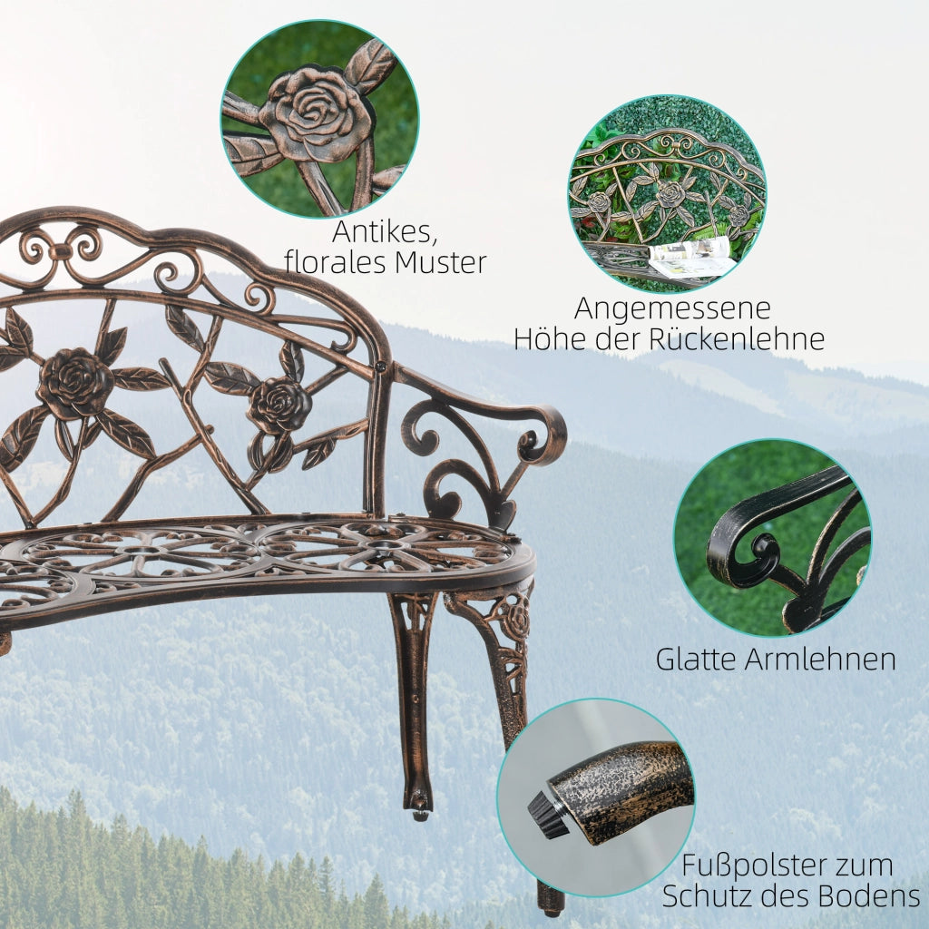 Panchina Giardino 2 Posti in Metallo Stile Retro ¨C zephmum ¨C Bronzo 100x54x78 cm