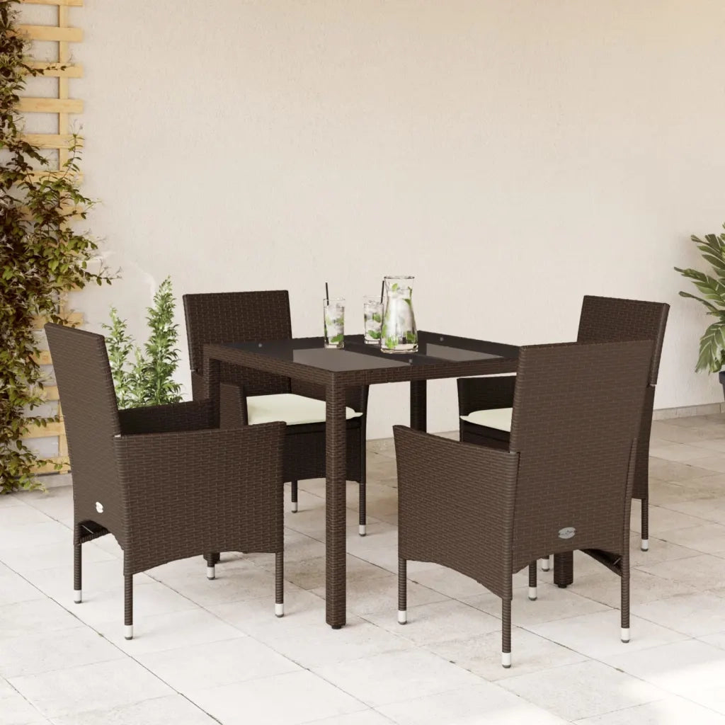 Set da Pranzo da Giardino 5pz | Set Salotto da Giardino con Cuscini Polyrattan e Vetro