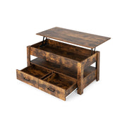 Tavolino da caffè sollevabile 106 x 50 x 61 cm con vano portaoggetti nascosto design ergonomico e stile industriale in legno marrone rustico 20_0013803