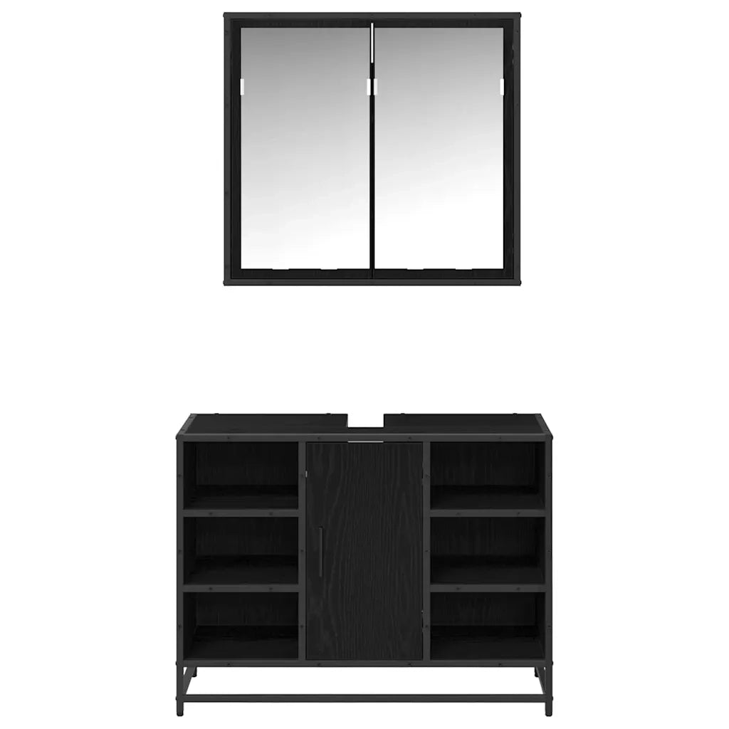 Set di mobili per il bagno 2 pcs Rovere Nero Legno multistrato 3402461