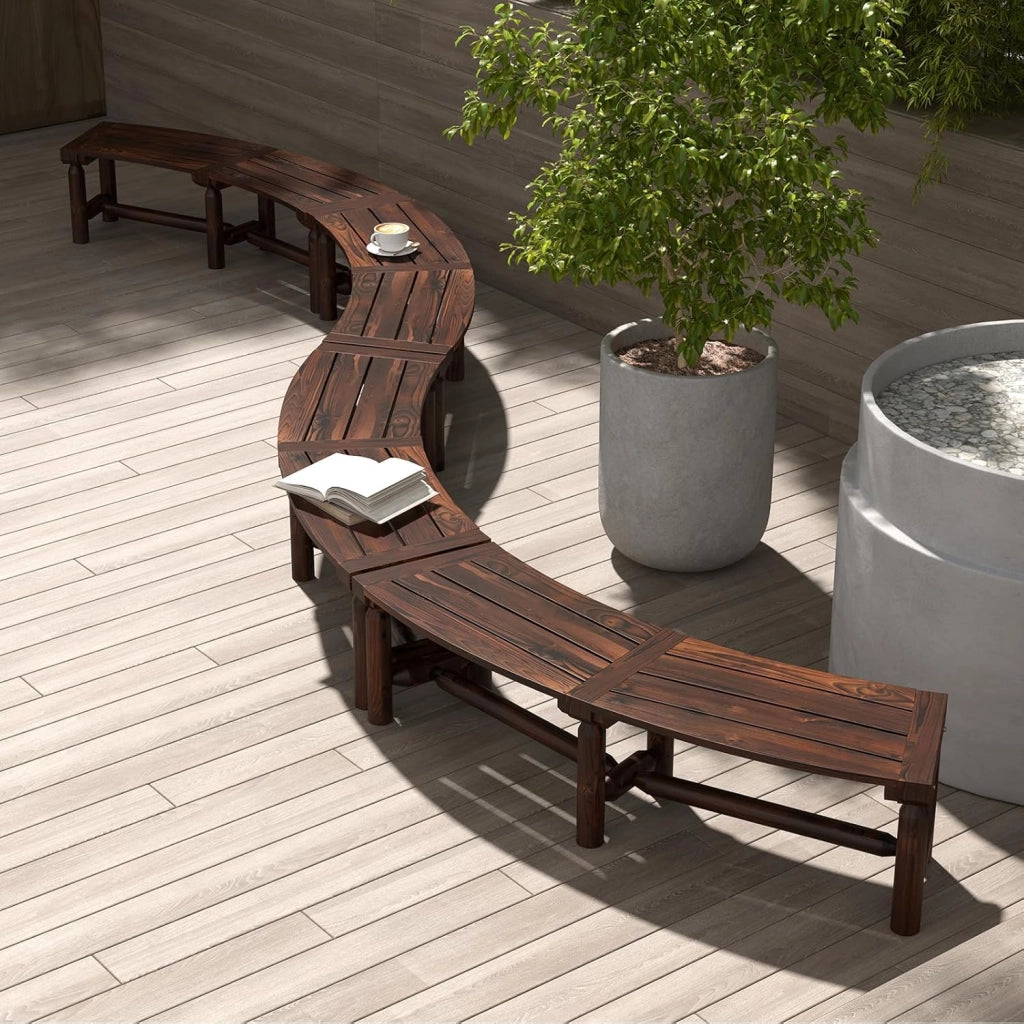 Panca da giardino resistente alle intemperie, in legno massiccio carbonizzato, portata fino a 325 kg, curva, 139 x 36 x 41 cm, QS44623DE