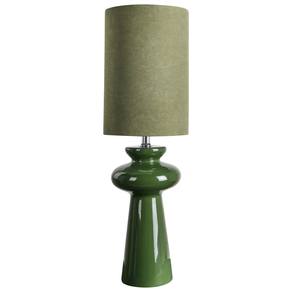 Lampada da comodino moderna con paralume in tessuto finto scamosciato di forma irregolare e base in ceramica verde oliva Stile moderno Soggiorno Camera da letto